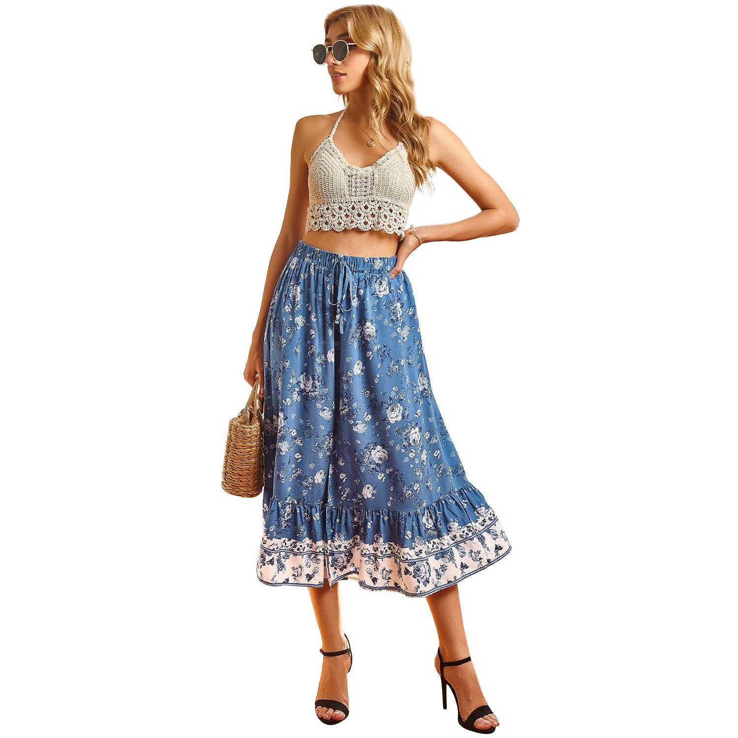 Women's Temperament Commuter Pleated Print Skirt