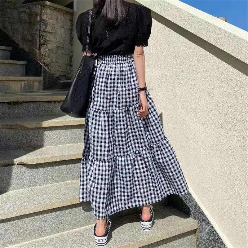 Stitching Pleated Asymmetric A-line Large Skirt