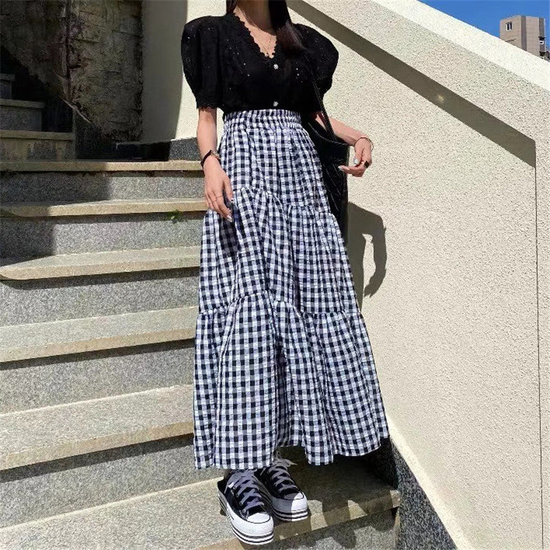Stitching Pleated Asymmetric A-line Large Skirt
