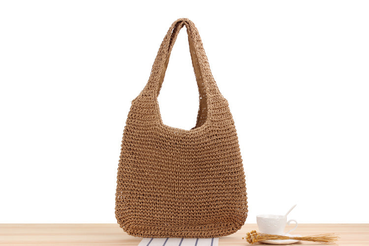 Leisure One Shoulder Straw Woven Bag - Brown - Clothing