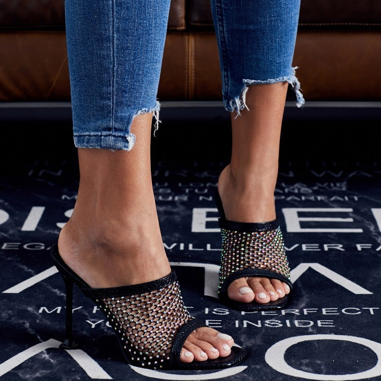 Wear Rhinestone Semi-Stiletto Slippers