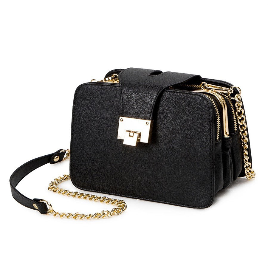 Handbags Clutch Bag Ladies Messenger Bags With Metal Buckle - Black - Clothing
