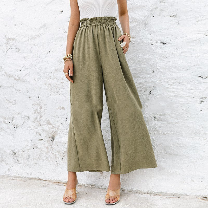 Pure Color High Waist Nine-point Drape And Thin Wide-leg Pants