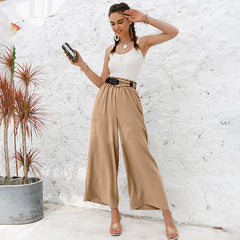 Pure Color High Waist Nine-point Drape And Thin Wide-leg Pants