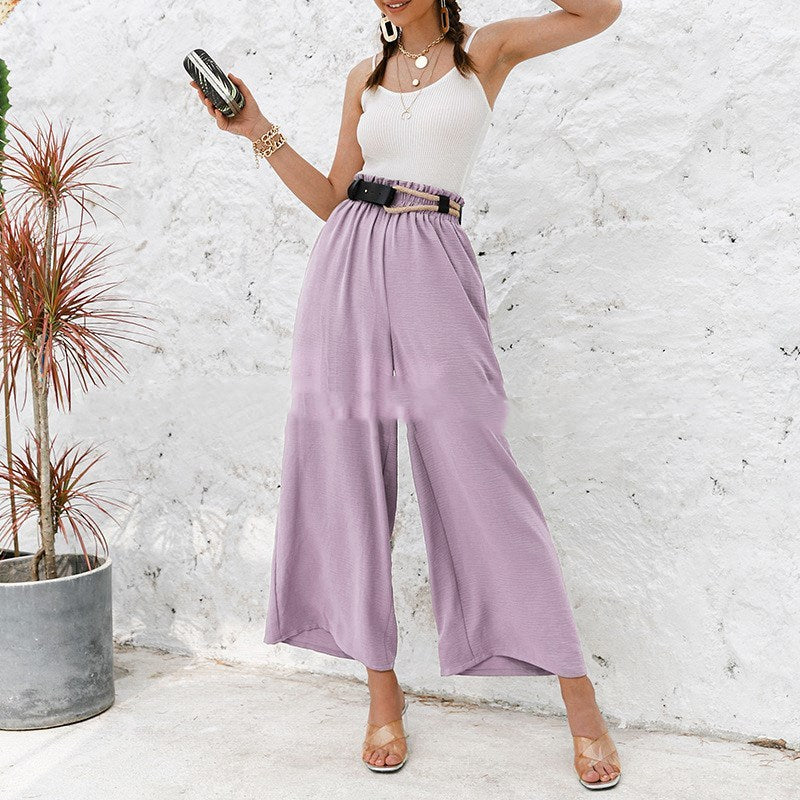 Pure Color High Waist Nine-point Drape And Thin Wide-leg Pants