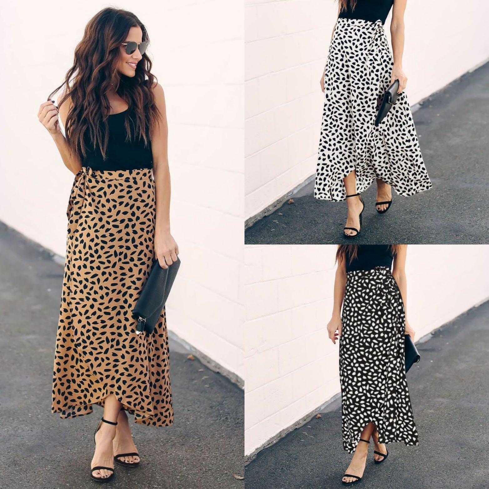 Ladies Polka Dot Printed Split Long Skirt