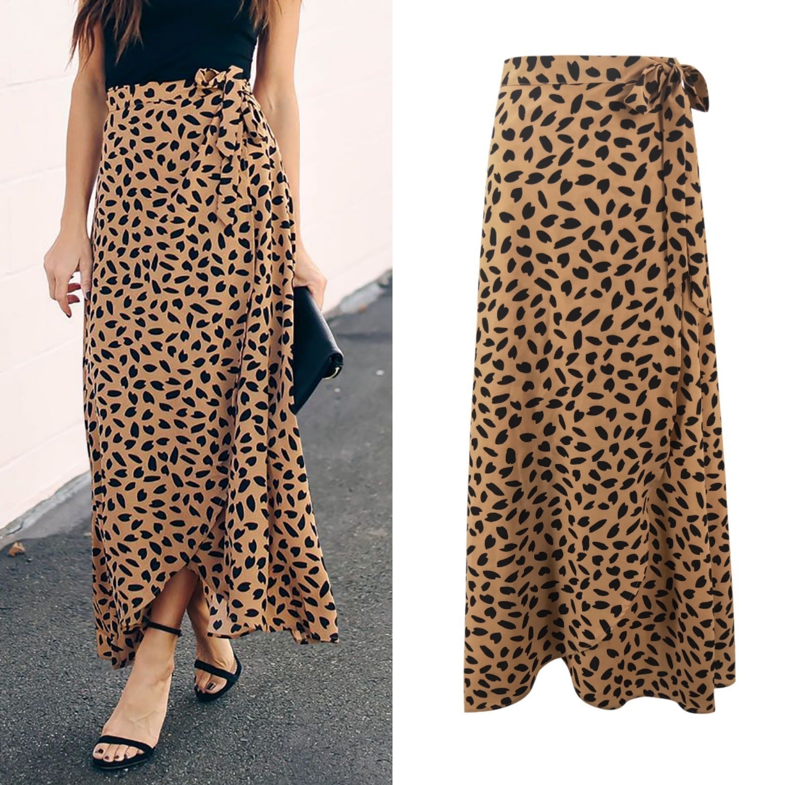 Ladies Polka Dot Printed Split Long Skirt