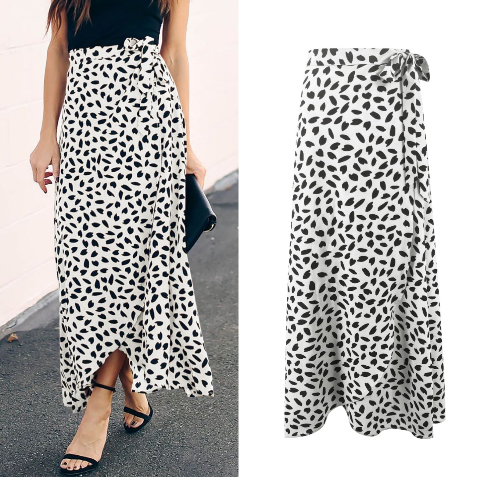 Ladies Polka Dot Printed Split Long Skirt