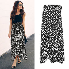 Ladies Polka Dot Printed Split Long Skirt