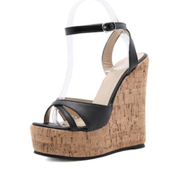 European And American Fashion Simple Wedge Sandals One Word Buckle High Heel Women'S Shoes