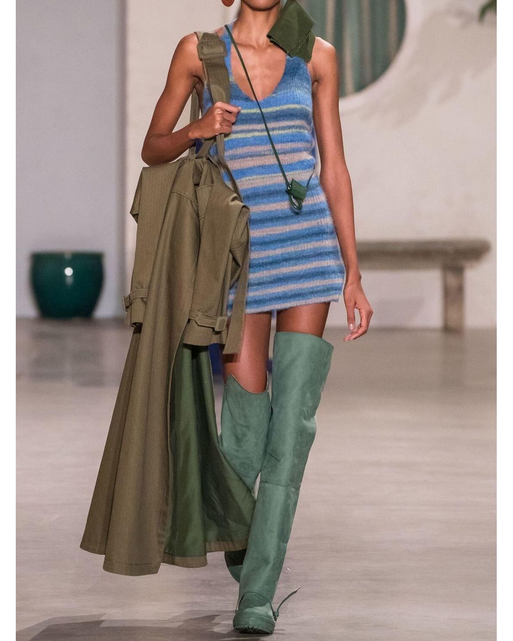 Hanging Neck Knitted Dress Female Summer Seaside Net Red Ins Slim Slimming Suspender Skirt Striped Halter Skirt