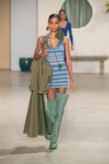 Hanging Neck Knitted Dress Female Summer Seaside Net Red Ins Slim Slimming Suspender Skirt Striped Halter Skirt