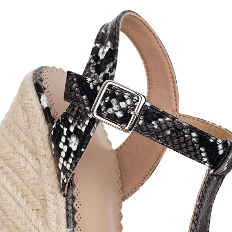 Large Size Snake Print Wedge Sandals Platform High Heel Buckle Women Summer New Ladies High Heel Sandals T4585