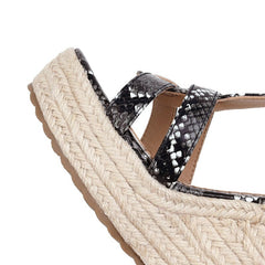 Large Size Snake Print Wedge Sandals Platform High Heel Buckle Women Summer New Ladies High Heel Sandals T4585