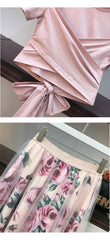 Women Irregular T Shirt Mesh Skirts Suits Tops Vintage Skirt