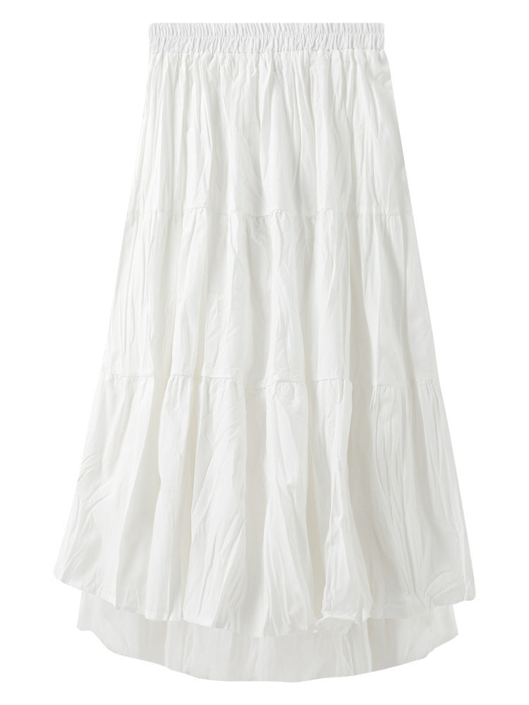 Half-Length Skirt Female New Fairy Skirt Temperament Student Was Thin Mid-Length Stitching Mesh A-Line Skirt