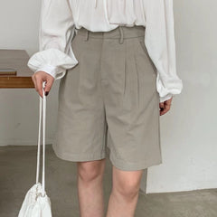 Linen Shorts Streetwear Toppies White Wide-Leg Woman High