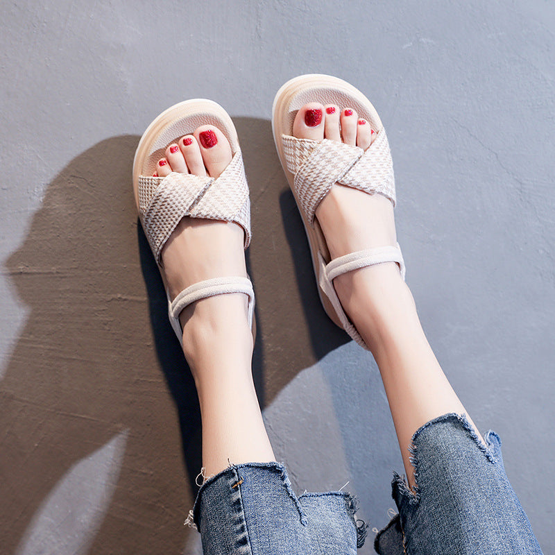 One-word Casual Elastic Flat Sandals