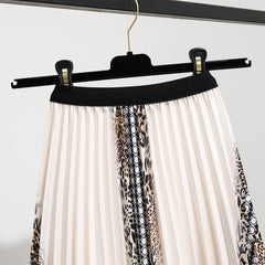 Printed Mid-Length Pleated Large Hem A-Line Skirt