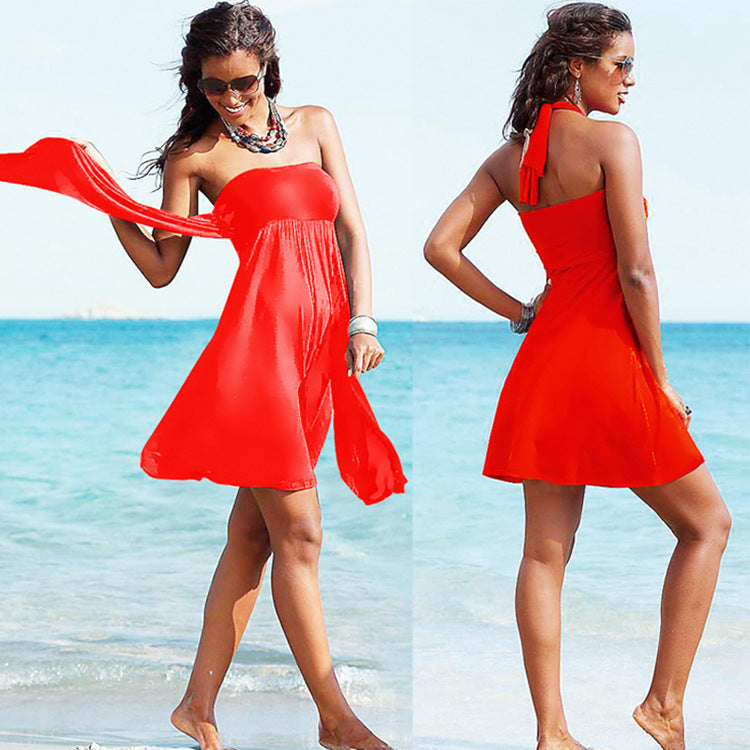 Variety Of Streamers Wrapped Chest Beach Skirt Poly