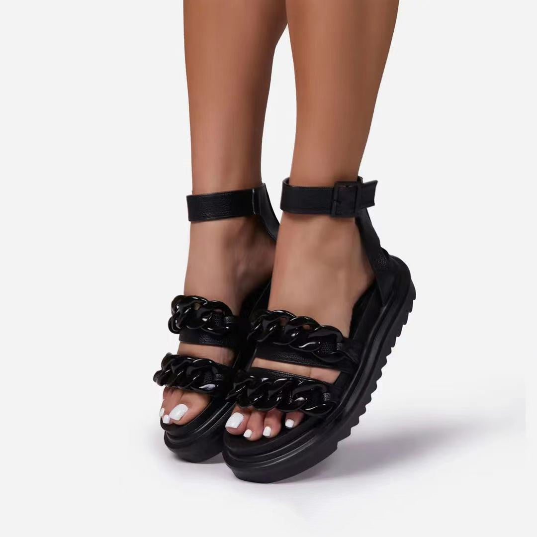 Snakeskin Women'S Sandals With Platform Buckle