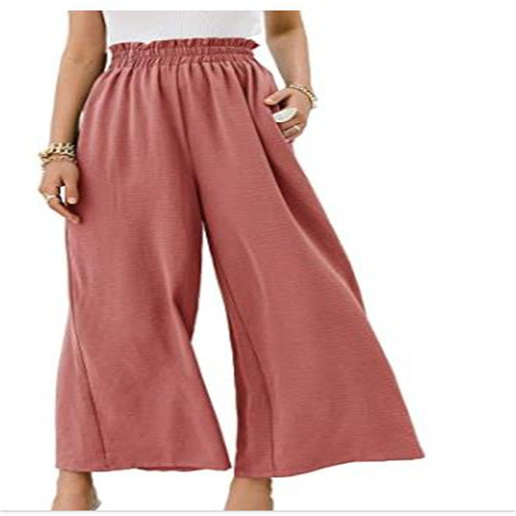 Pure Color High Waist Nine-point Drape And Thin Wide-leg Pants