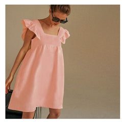 Yellow Skirt Loose Casual Ruffled Flying Sleeve Dress Chiffon Skirt