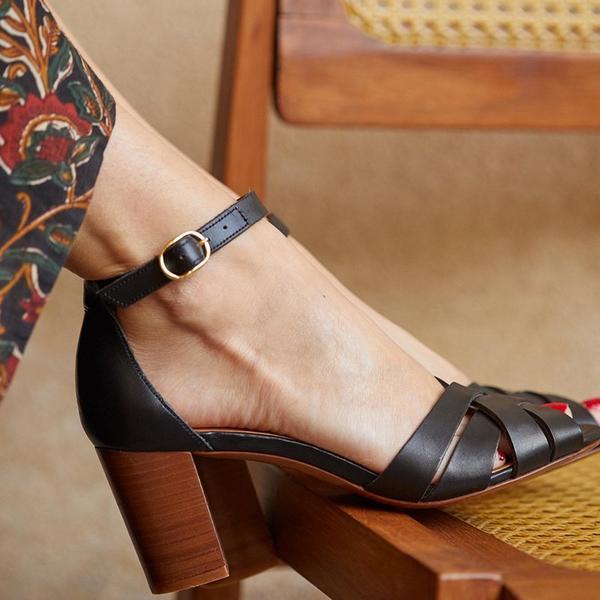 High Heel Chunky Heel Buckle Sandals