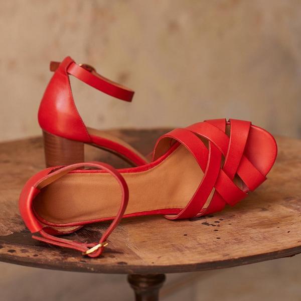 High Heel Chunky Heel Buckle Sandals