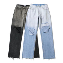 Street Hipster Boyfriend Style Personality Ripped Jeans Spring New Women's Pants Fashion Gradient Color Design Straight Pants