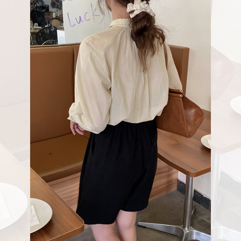 High-waisted Korean Black Straight Shorts