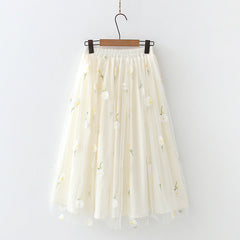 New Embroidered Fairy High Waist Mori Mid-length Skirt