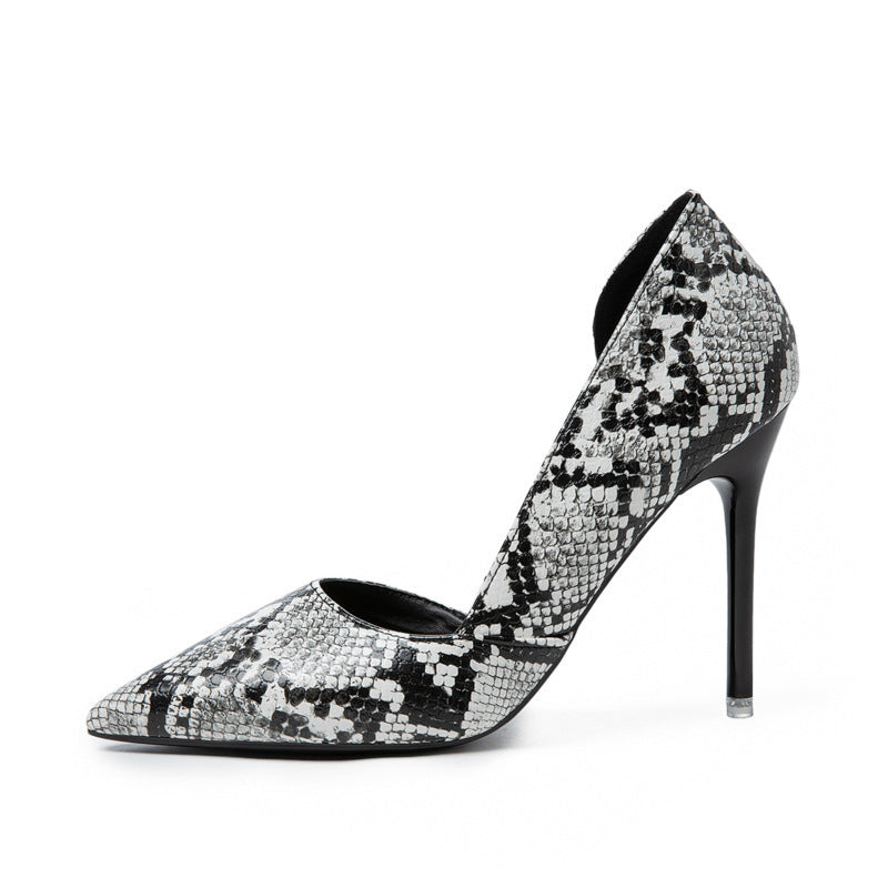 Sexy Snake Pattern Pointed Shallow Mouth Super High Heel Single Shoes