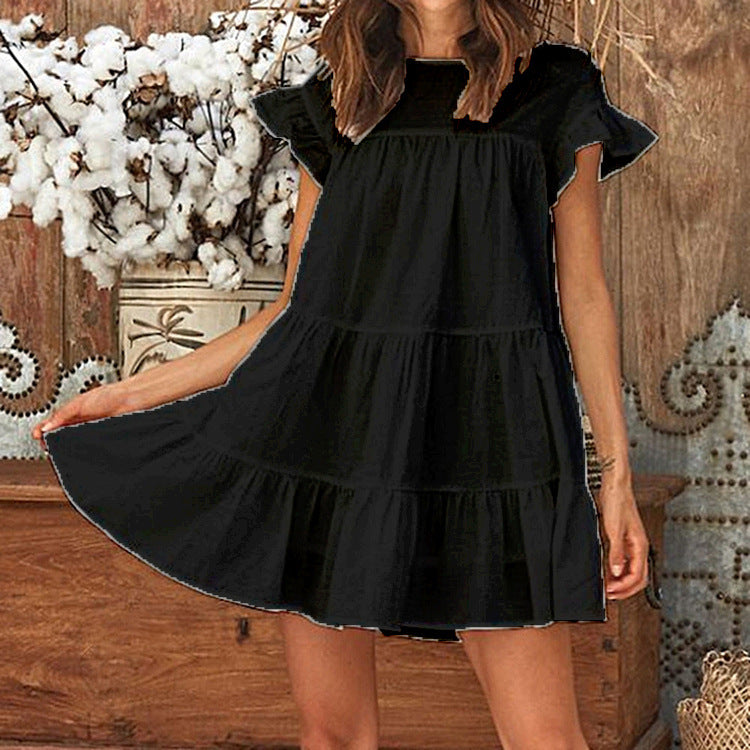 Three-color cake dress with big ruffles