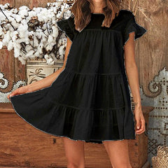 Three-color cake dress with big ruffles