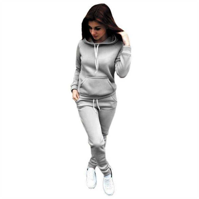 Ladies hooded sweater and pants all-match two-piece suit