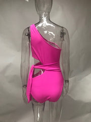 Women's One-Shoulder Abdominal  Waist One-Piece Swimsuit