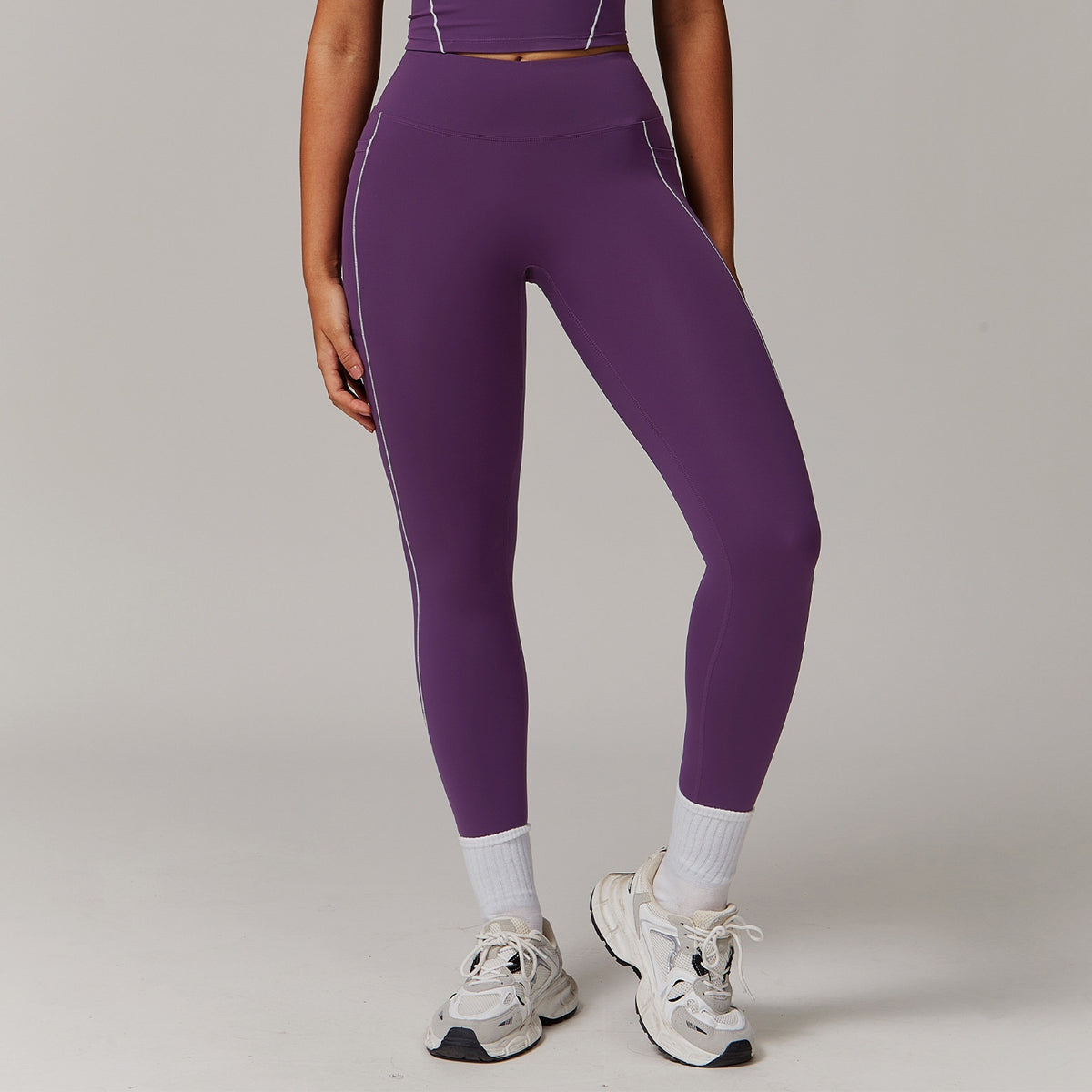 Fitness Contrast Color High Waist Nude Feel Pocket Yoga Pants