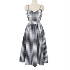 Women's Black and White Checkered Strapless Dress – Summer Slim-Fit A-Line Suspender Maxi Dress