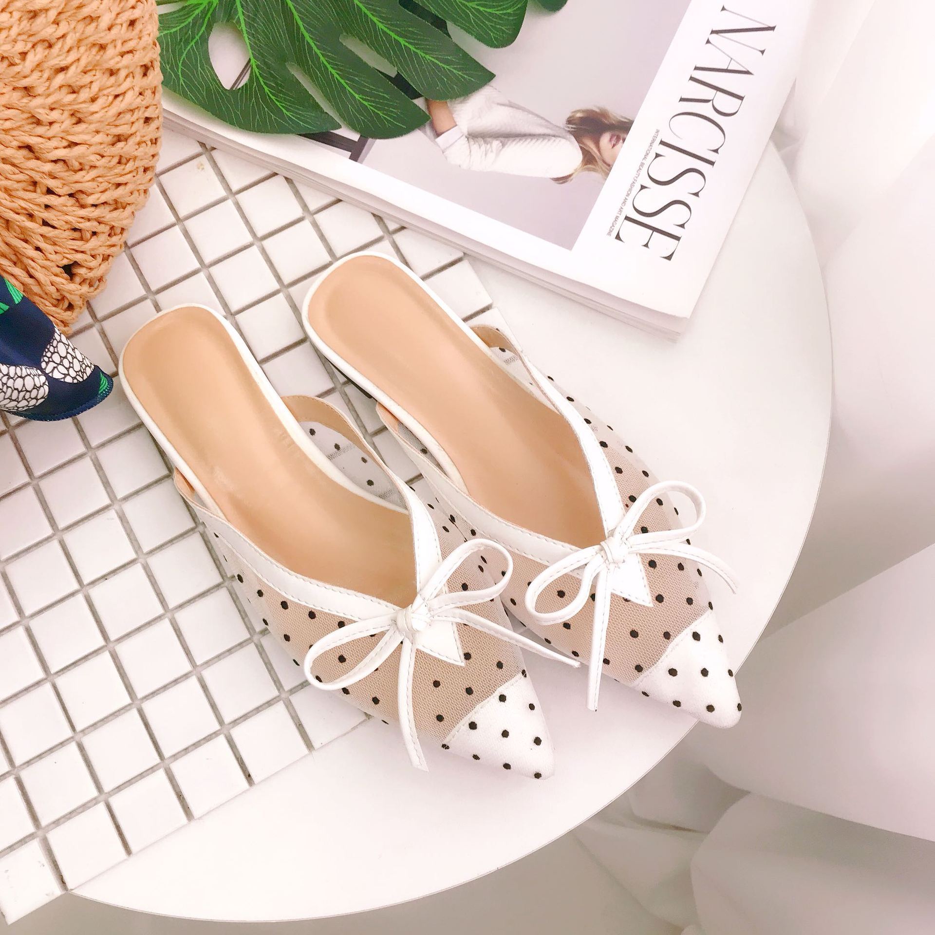 new lace screen gauze point pointed flat sandals women's shoes