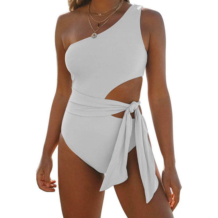 Women's One-Shoulder Abdominal  Waist One-Piece Swimsuit
