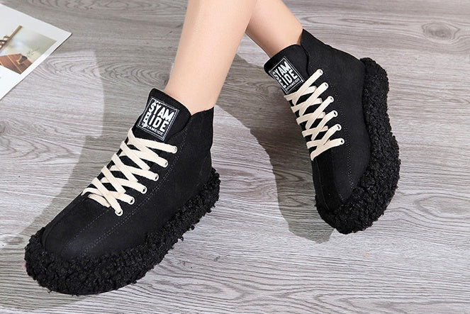 Leopard-print flat high-top shoes