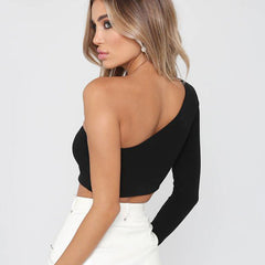 One-shoulder cotton crop top sport T-shirt