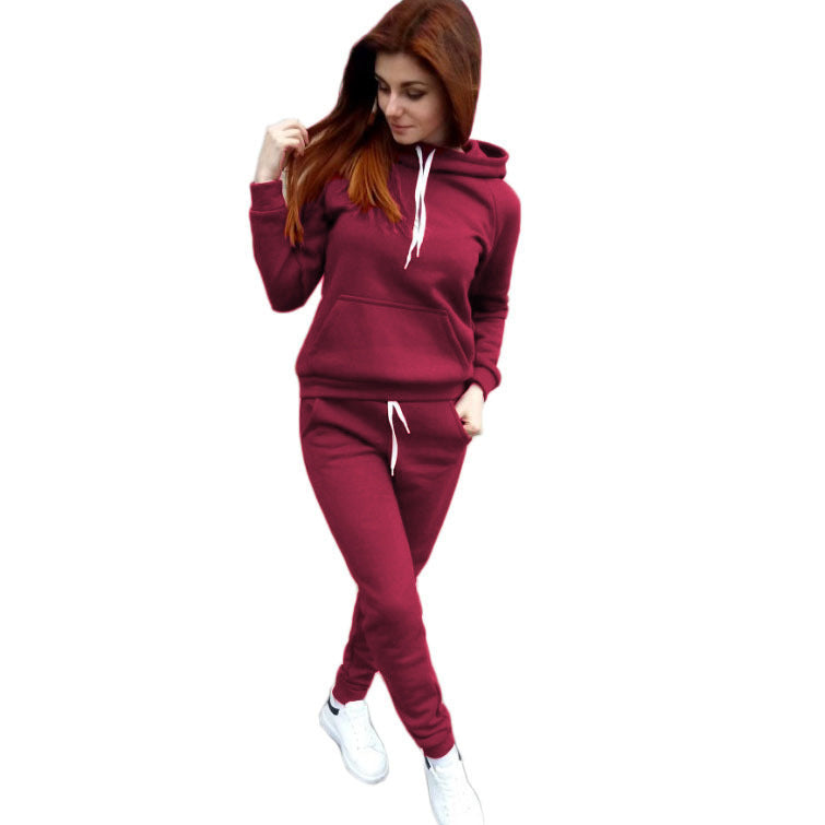 Ladies hooded sweater and pants all-match two-piece suit