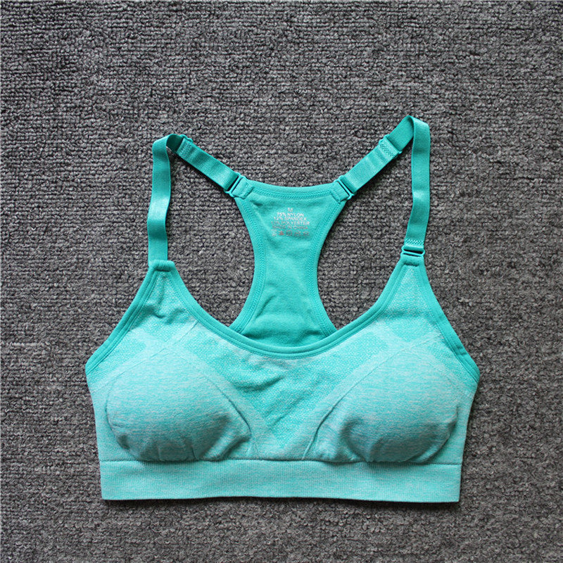Women Shockproof Sport Bras Professional Yoga Shirts Tops Seamless Sports Fitness Yoga Running Vest Tank Tops - Verde
