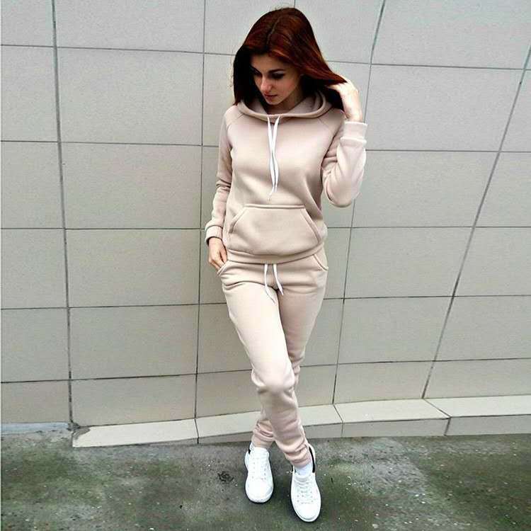 Ladies hooded sweater and pants all-match two-piece suit