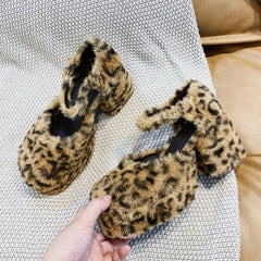 Leopard Print Everyday Flat-heel Buckle Low-top Shoes