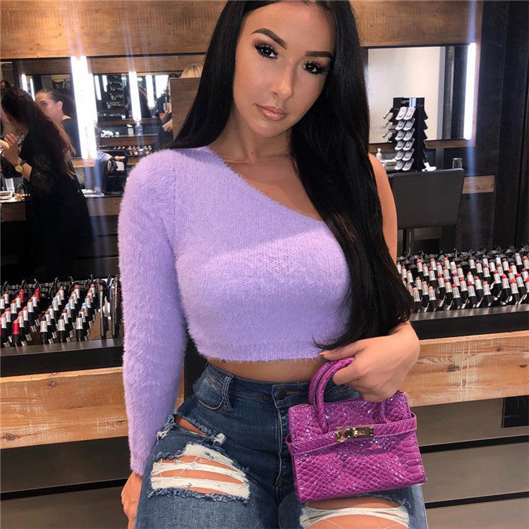 Off shoulder asymmetrical women's sweater