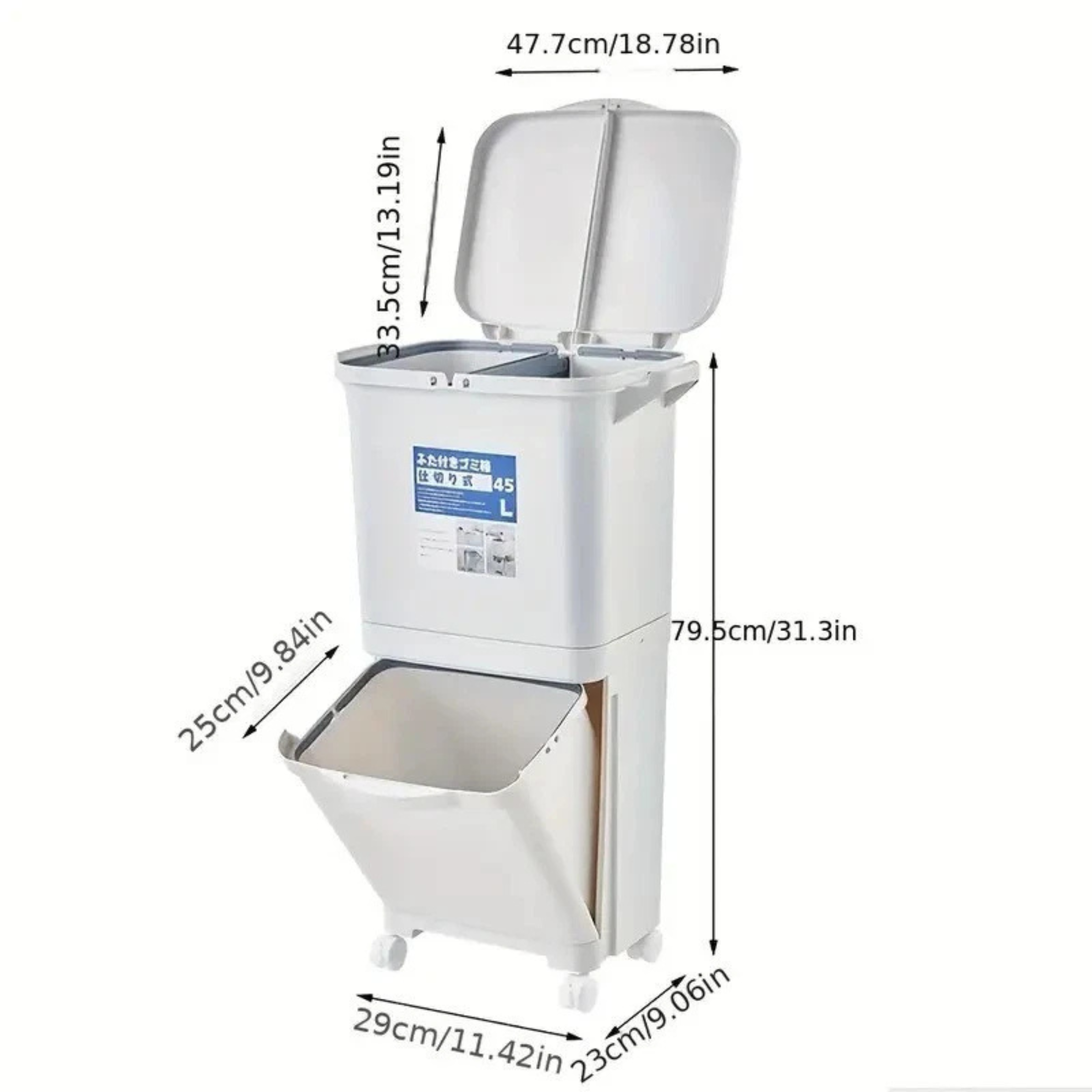 Dual-Compartment Rolling Kitchen Bin 83L - Wheeled Waste Trolley, Grey