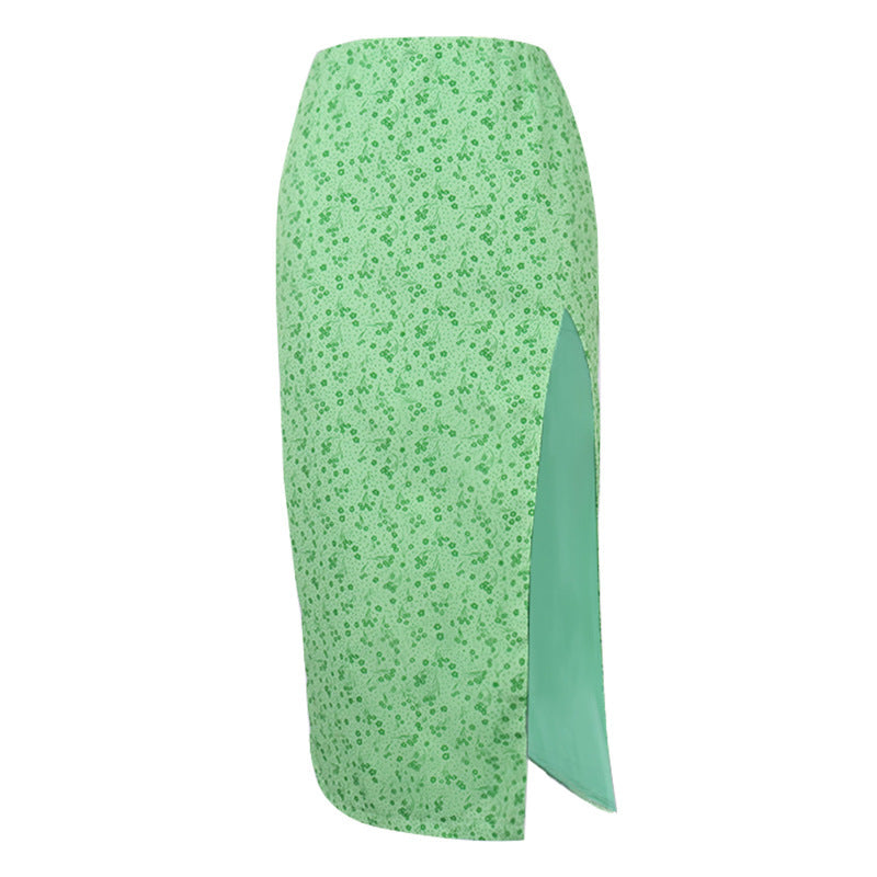 Women's Floral Thin Versatile High Slit Bag Hip Long Skirt